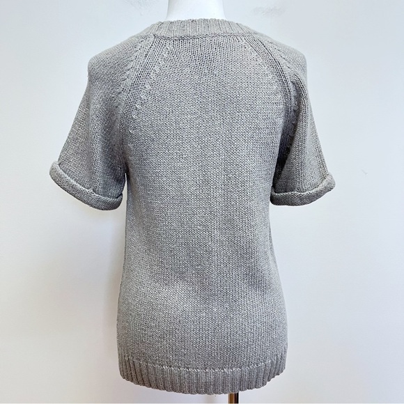 Banana Republic Grey Knit Gold Metallic Threaded Short Sleeve Wool Blend Sweater - Picture 7 of 10